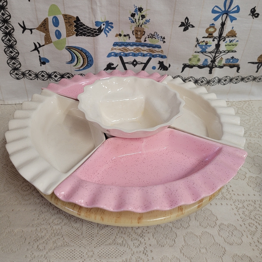 California Pottery Lazy Susan Chip n Dip Appetizer Serving Set